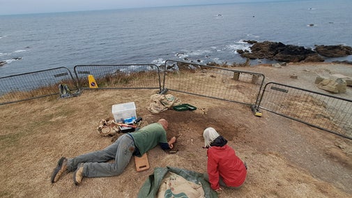 Photo taken from a height of an archaeological dig at Lizard Point